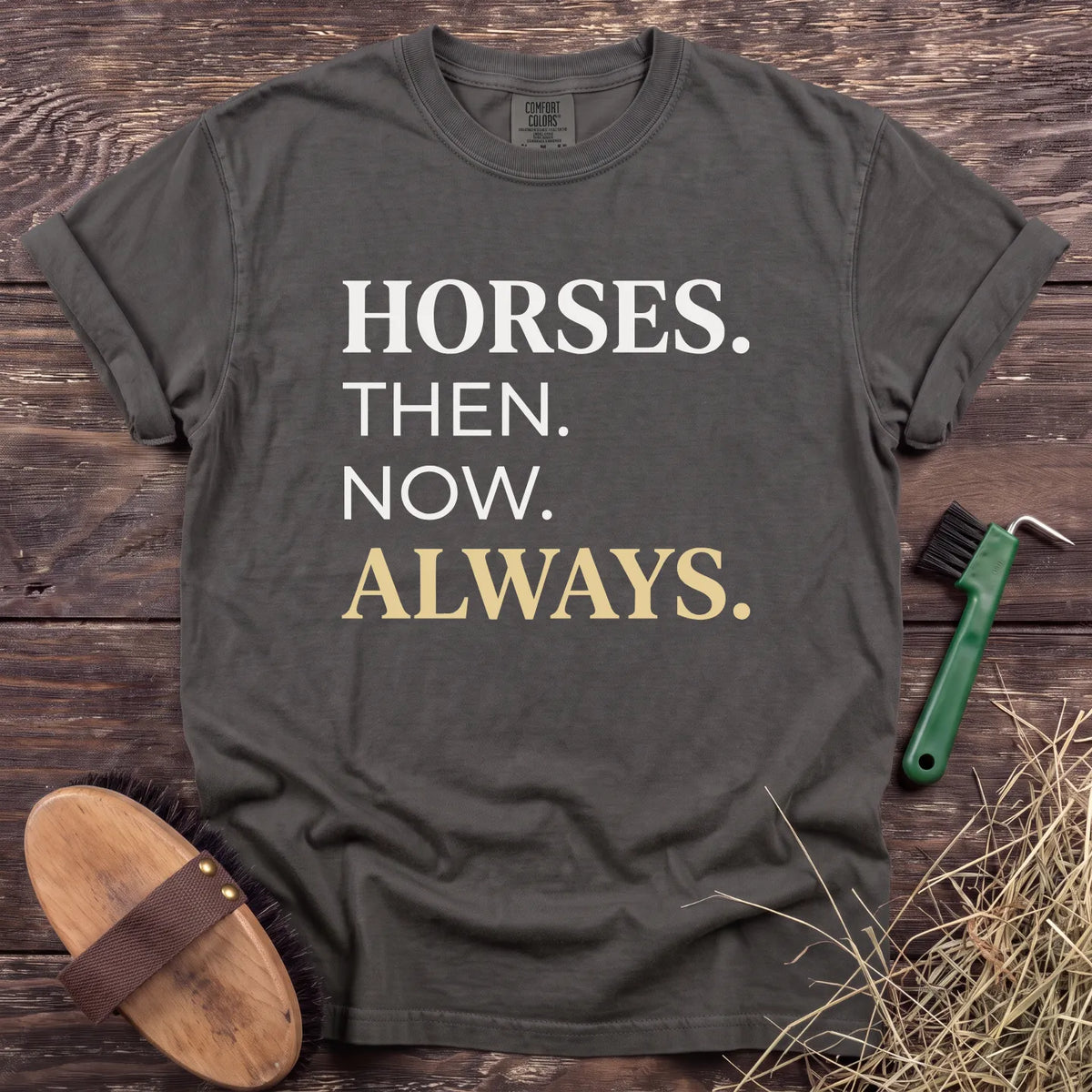 Horses Then Now Always T-Shirt in Pepper [color: Pepper]