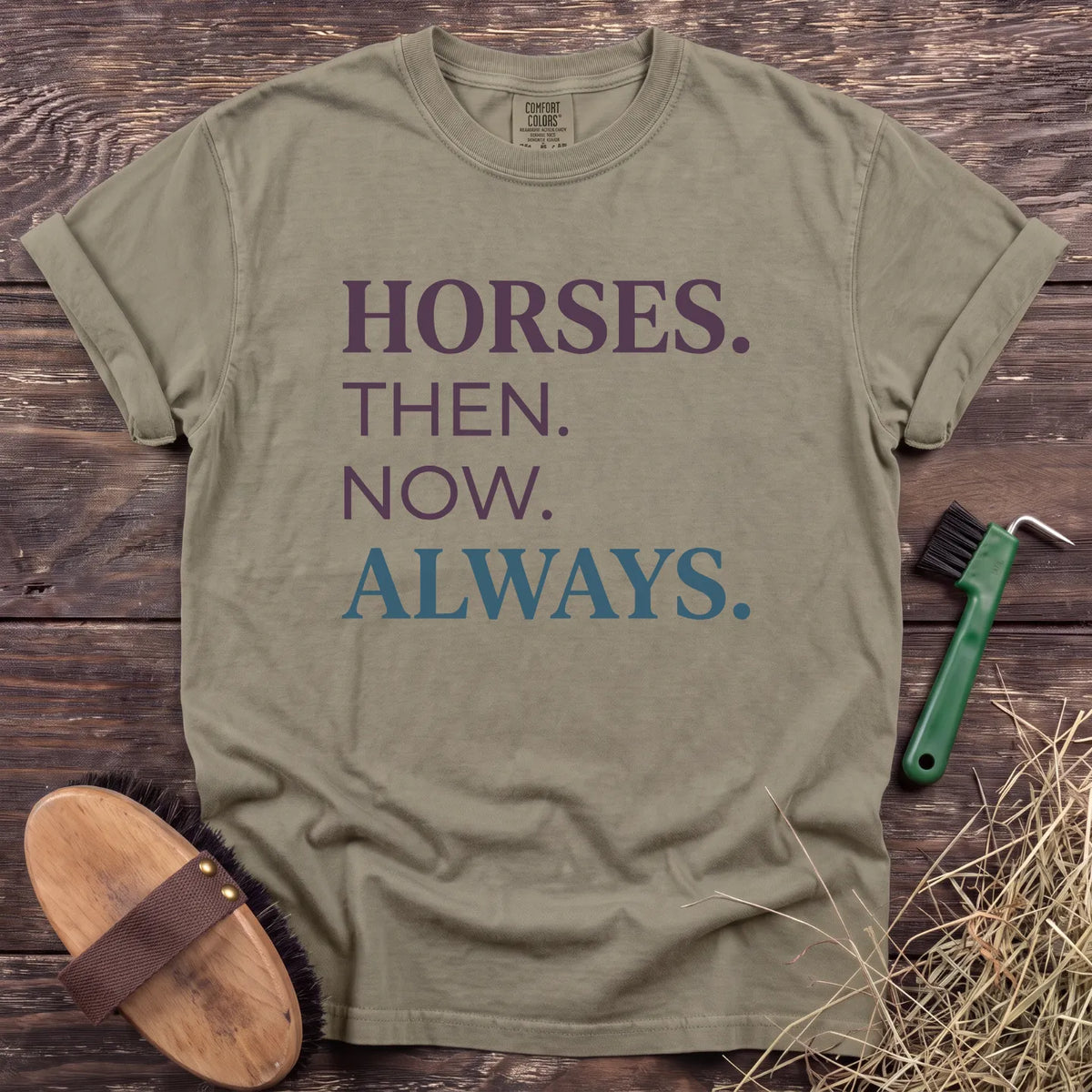 Horses Then Now Always T-Shirt in Sandstone [color: Sandstone]