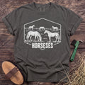 Horseses T-shirt in Pepper with a white illustrated horse herd [color: Pepper]
