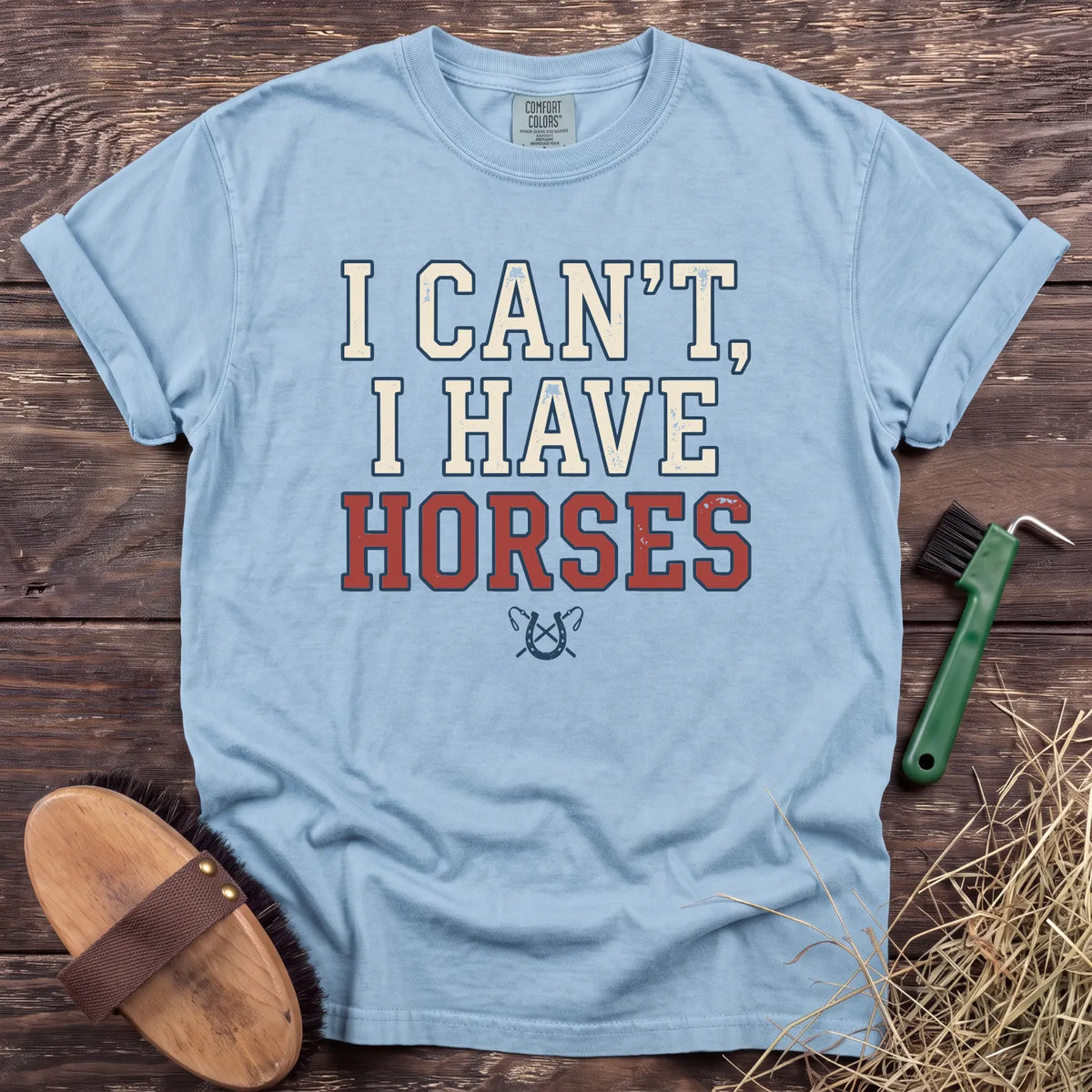 I Can't, I Have Horses T-Shirt in Chambray [color: Chambray]