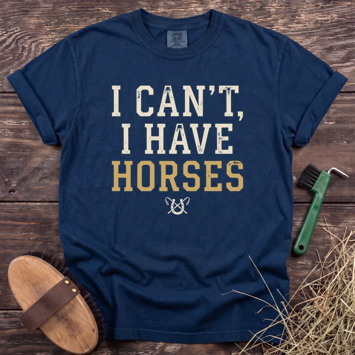 I Can't, I Have Horses T-Shirt in Navy [color: Navy]