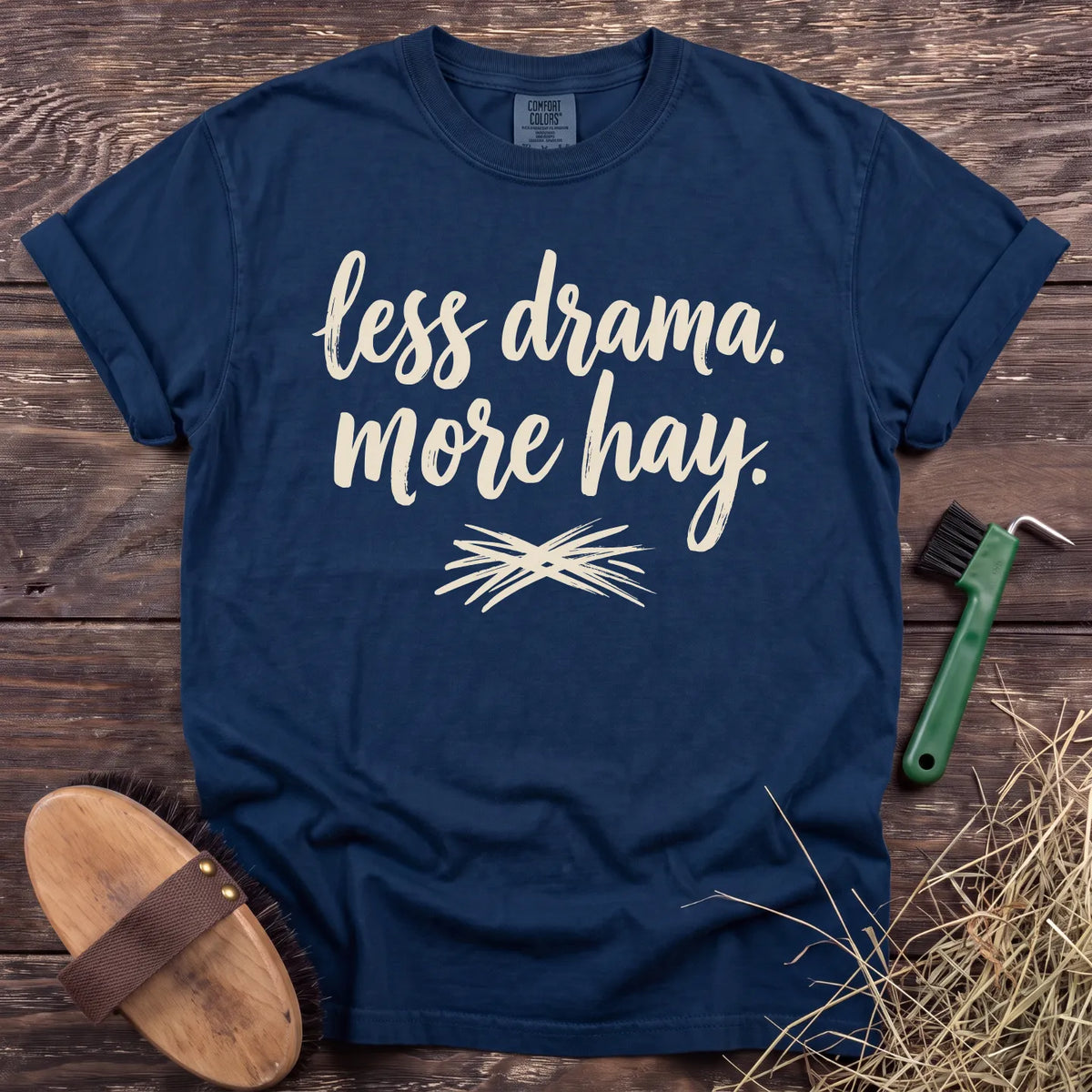 Less Drama More Hay T-Shirt in Navy [color: Navy]