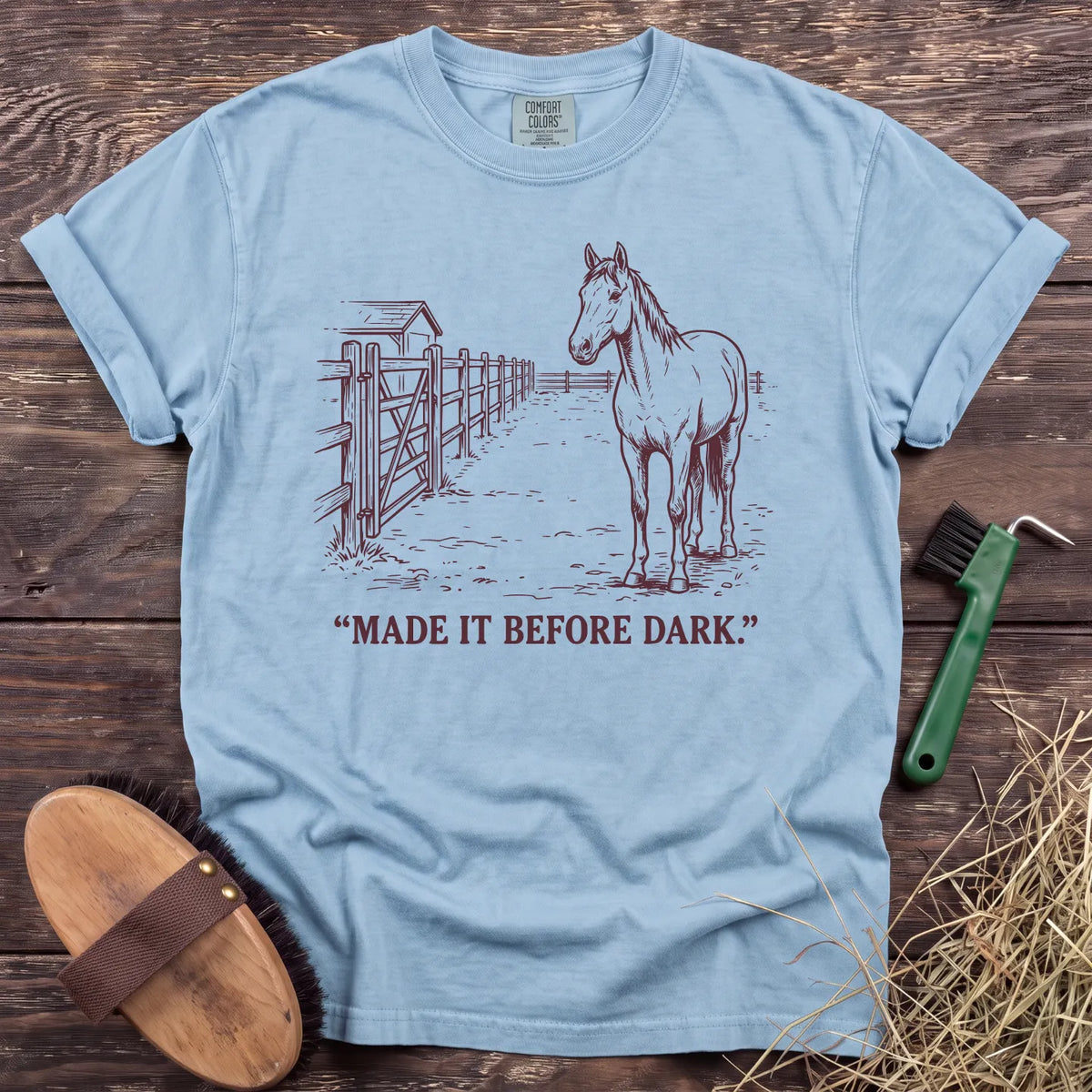 Made It Before Dark T-Shirt in Chambray [color: Chambray]
