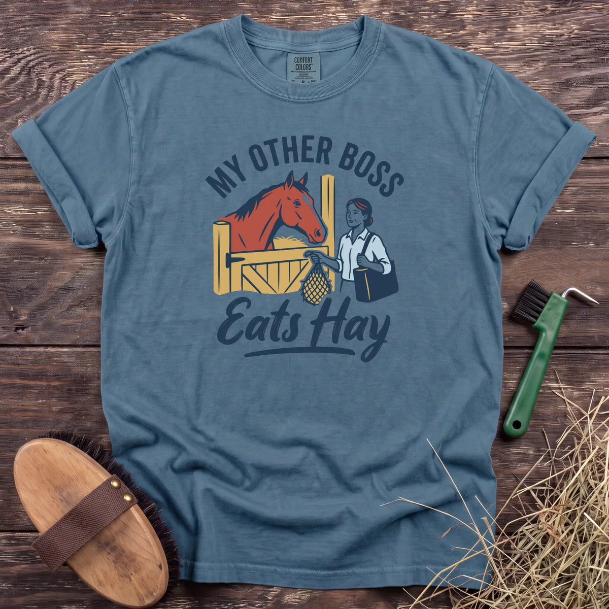 My Boss Eats Hay T-Shirt in Ice Blue [color: Ice Blue]