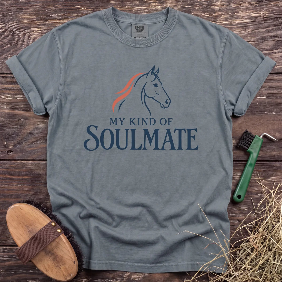 My Kind of Soulmate horse graphic T-shirt in Granite [color: Granite]