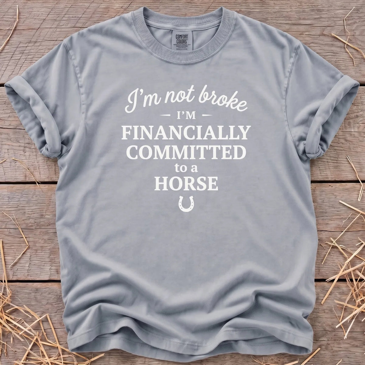 Not Broke financially committed to a horse T-shirt in Granite [color: Granite]