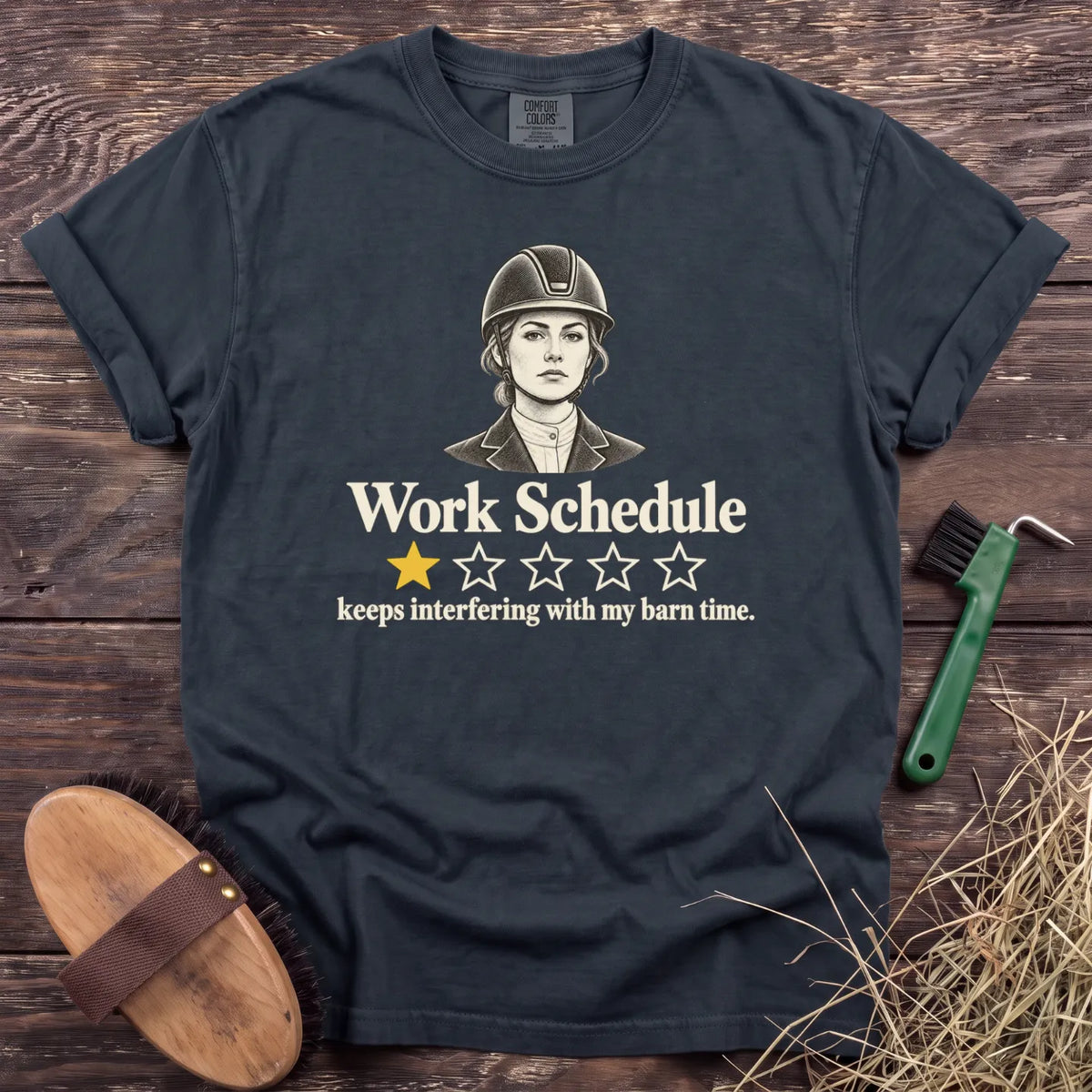 Work Schedule one-star review equestrian T-shirt in Graphite [color: Graphite]