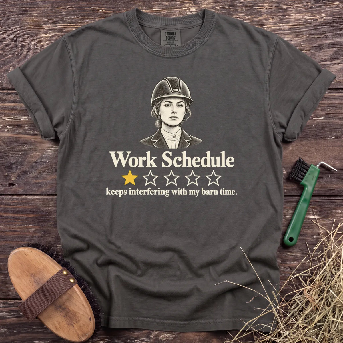 Work Schedule one-star review equestrian T-shirt in Pepper [color: Pepper]