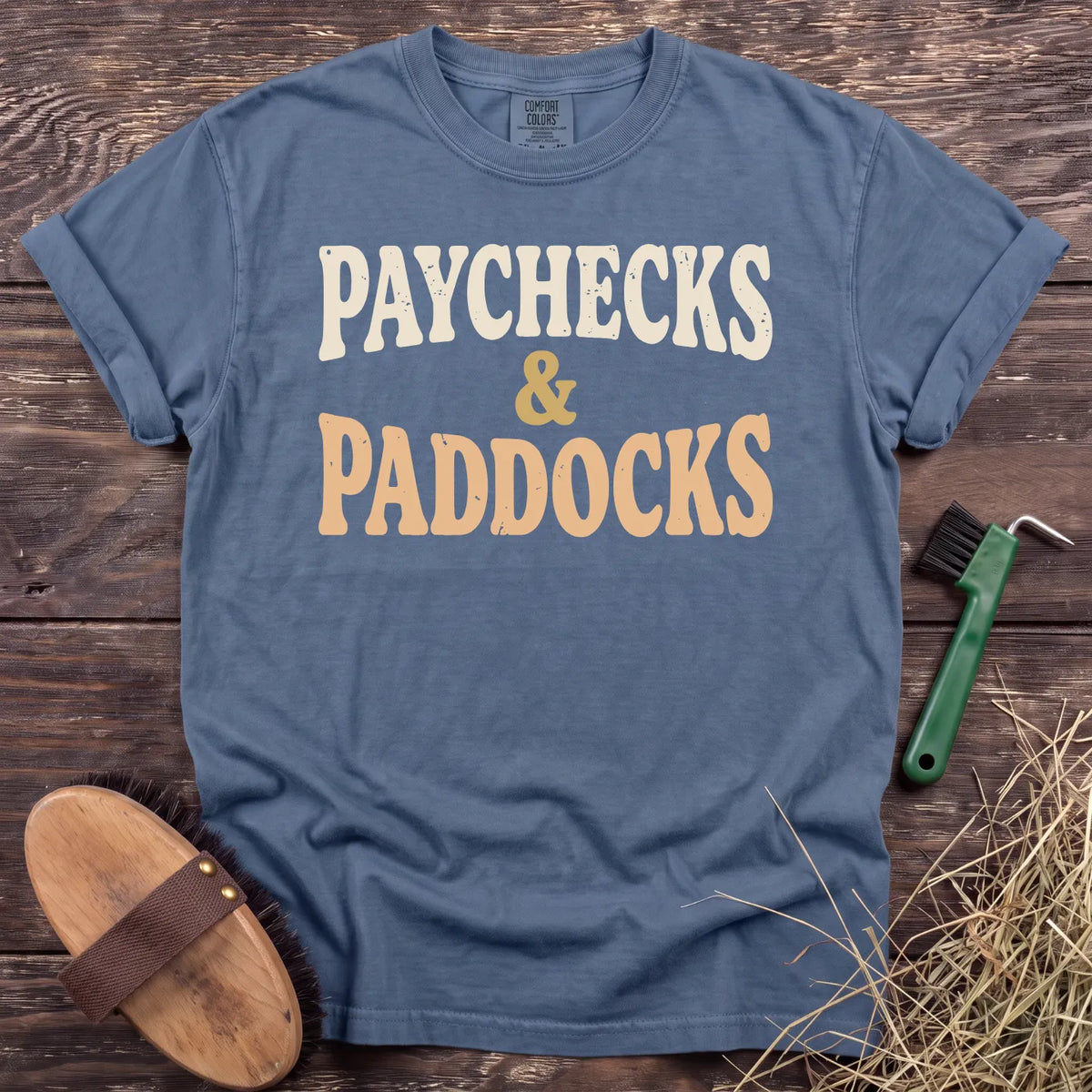 Paychecks & Paddocks T-Shirt in Blue Jean [color: Blue Jean]
