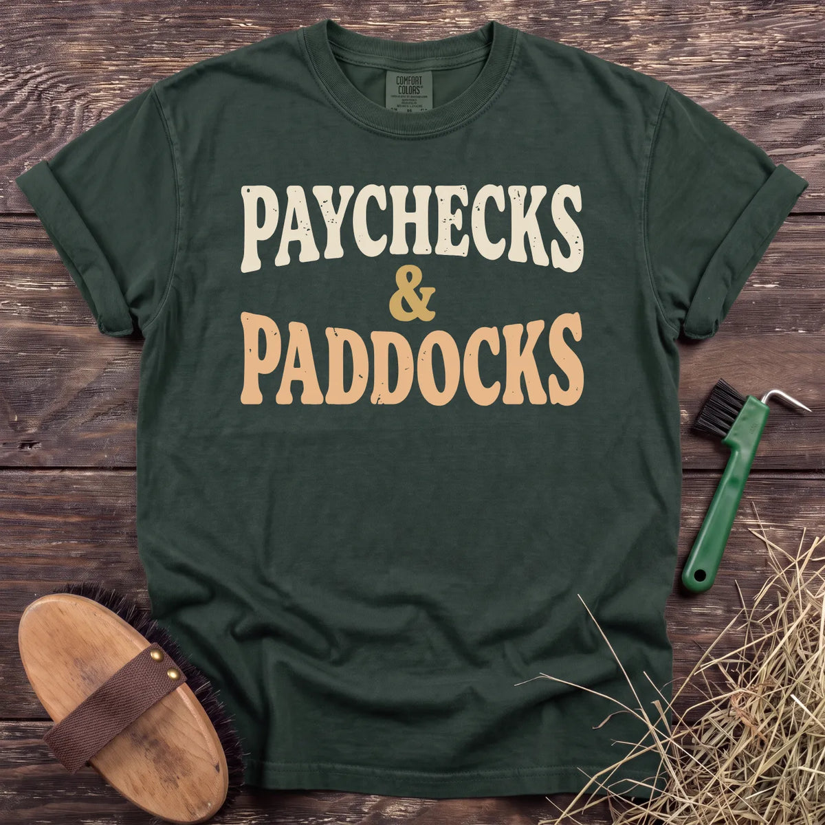 Paychecks & Paddocks T-Shirt in Moss [color: Moss]