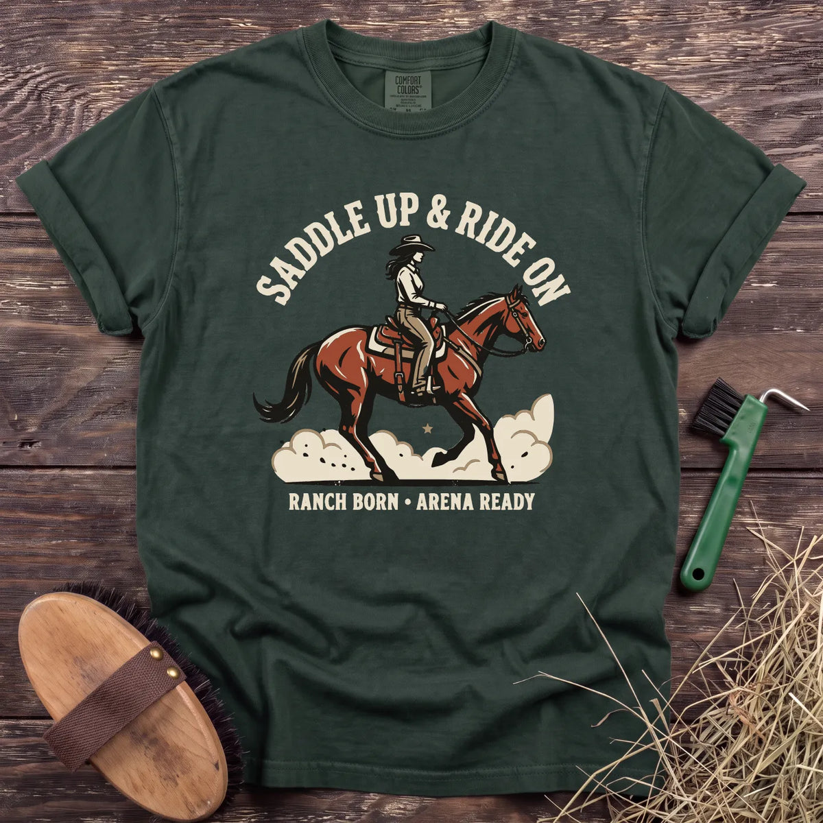 Ranch Born Arena Ready T-Shirt in Moss [color: Moss]