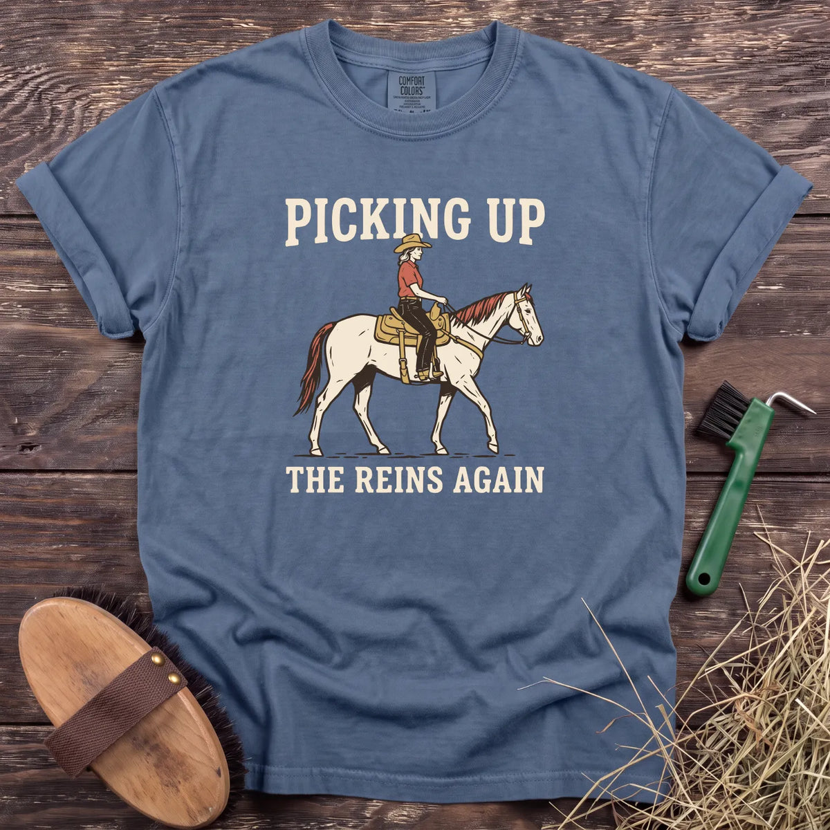 Reins Again T-Shirt in Blue Jean [color: Blue Jean]