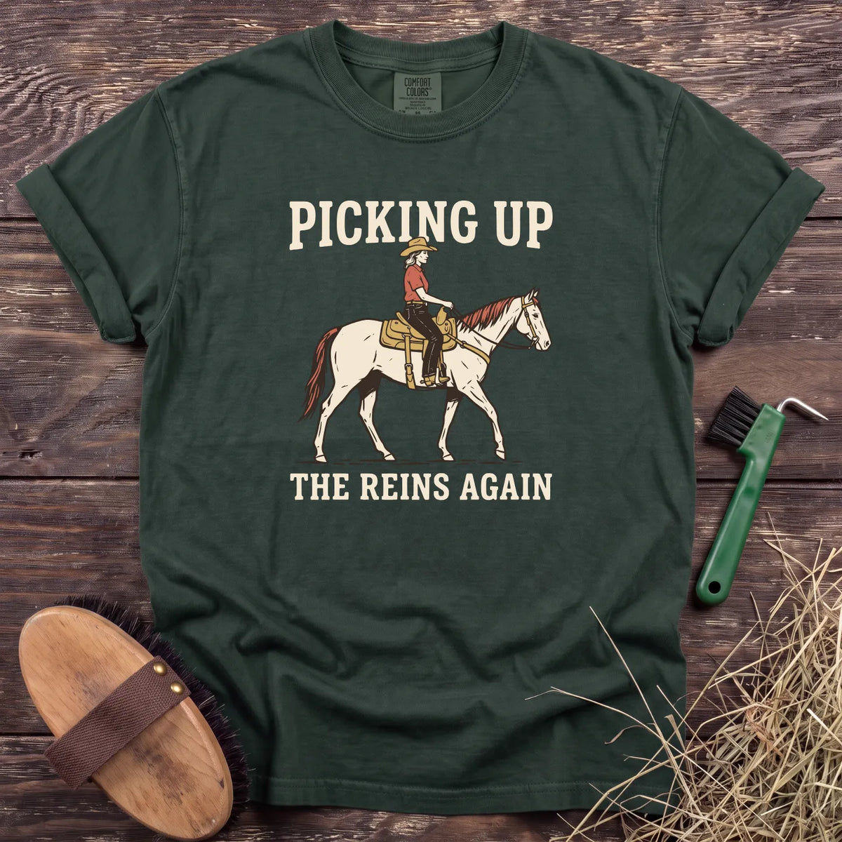 Reins Again T-Shirt in Moss [color: Moss]