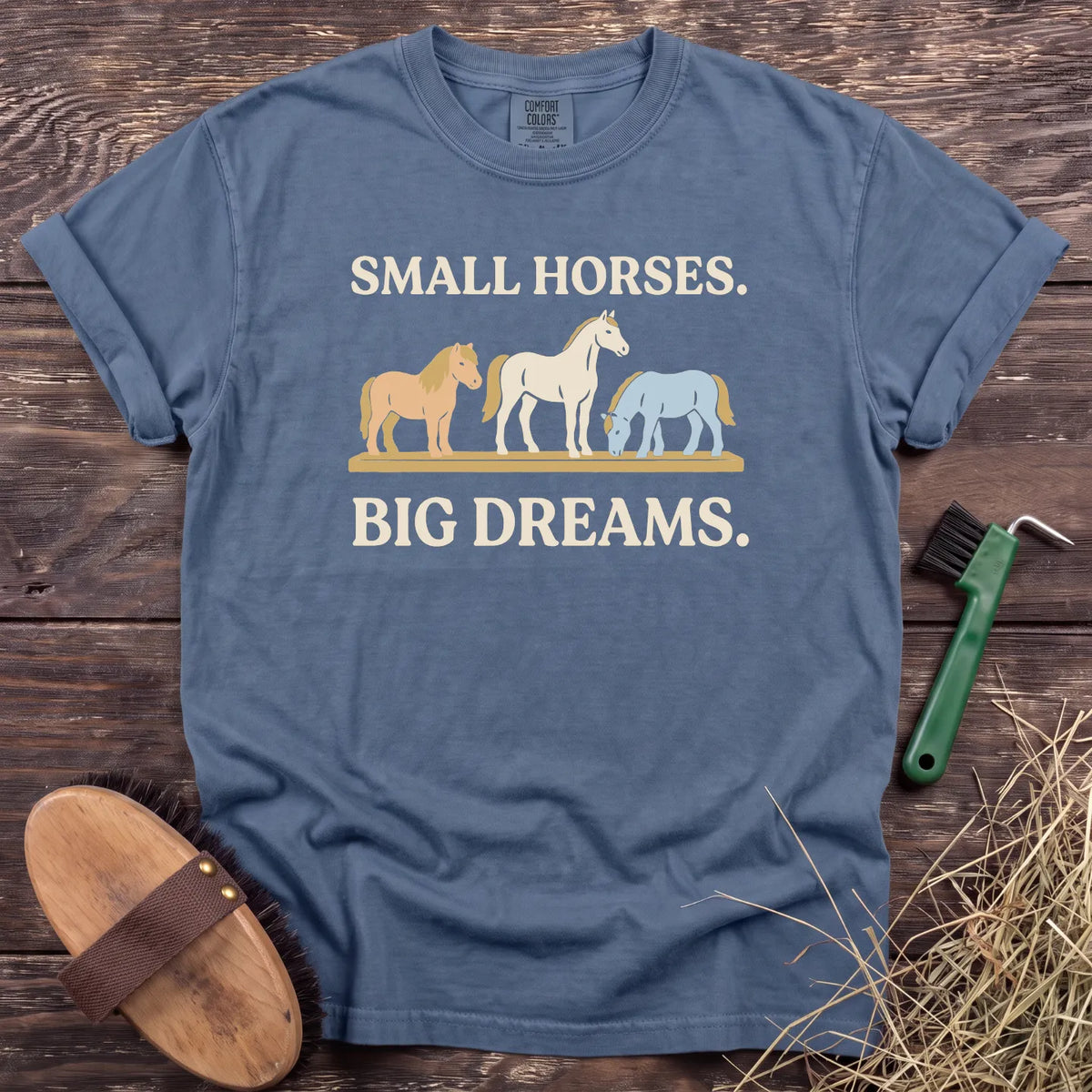 Small Horses Big Dreams T-Shirt in Blue Jean [color: Blue Jean]