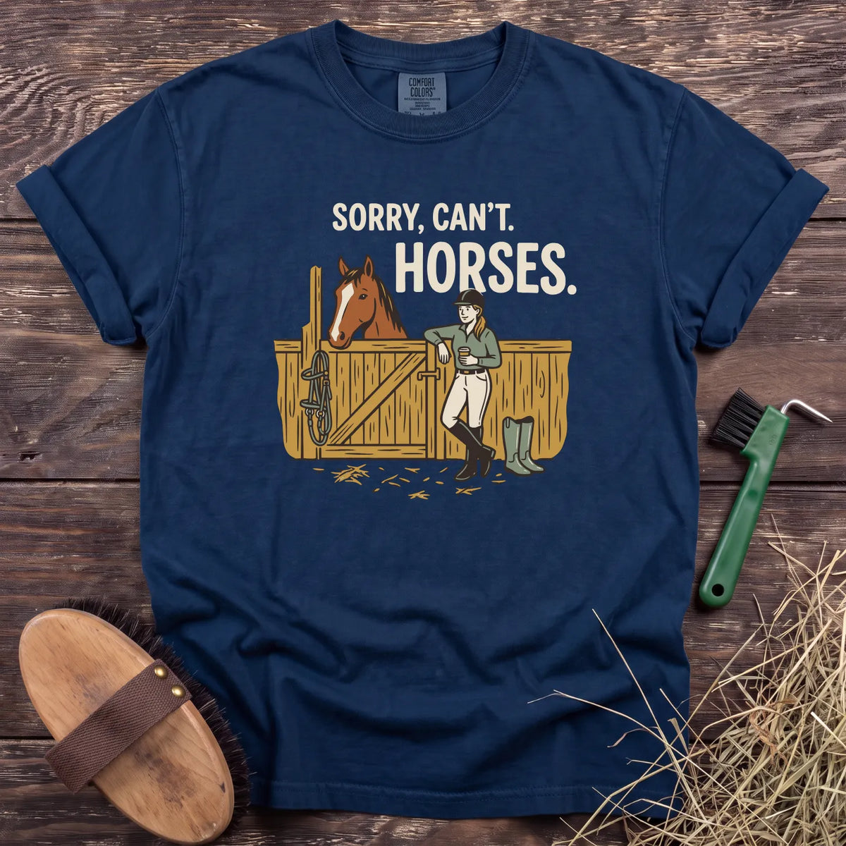 Sorry, Can't. Horses. T-Shirt in Navy [color: Navy]