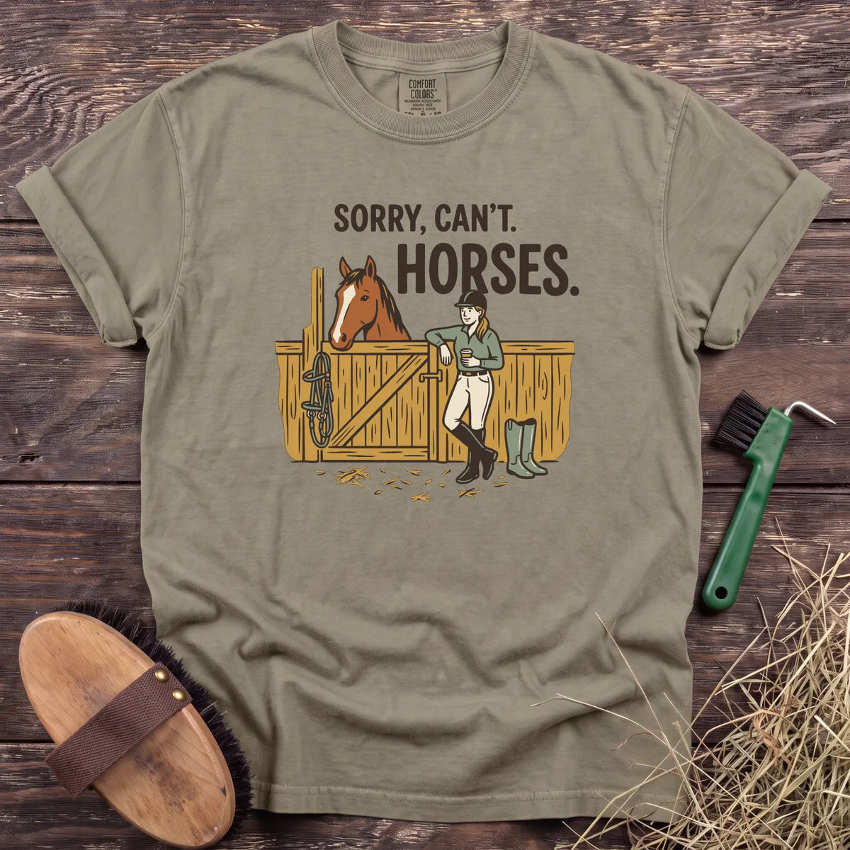 Sorry, Can't. Horses. T-Shirt in Sandstone [color: Sandstone]