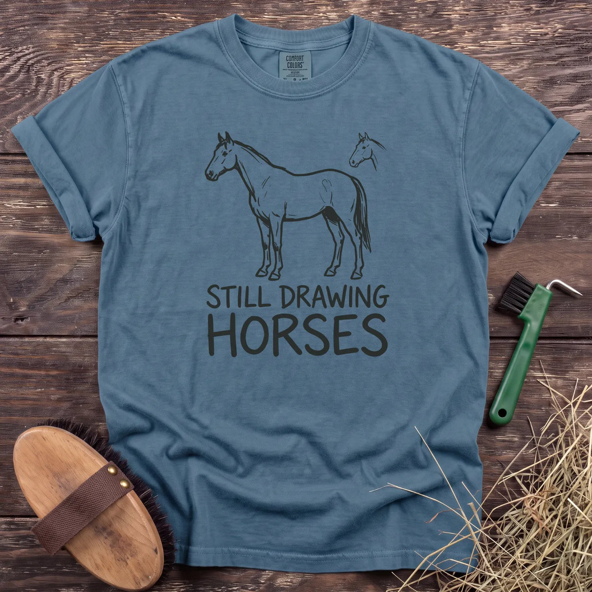 Still Drawing Horses T-Shirt in Ice Blue [color: Ice Blue]