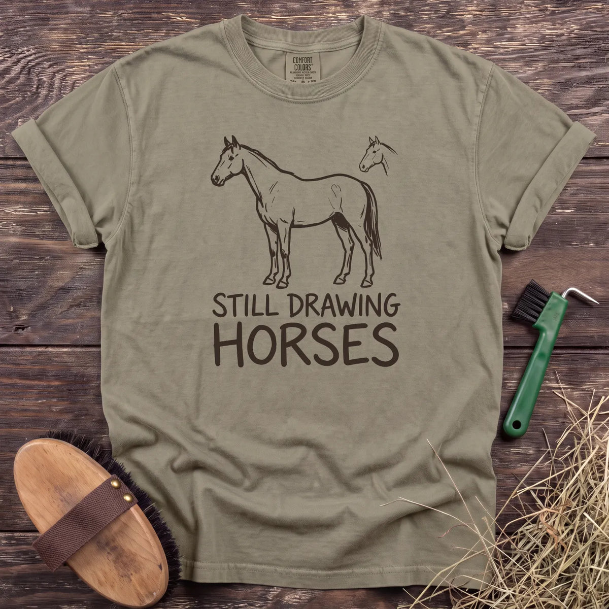 Still Drawing Horses T-Shirt in Sandstone [color: Sandstone]