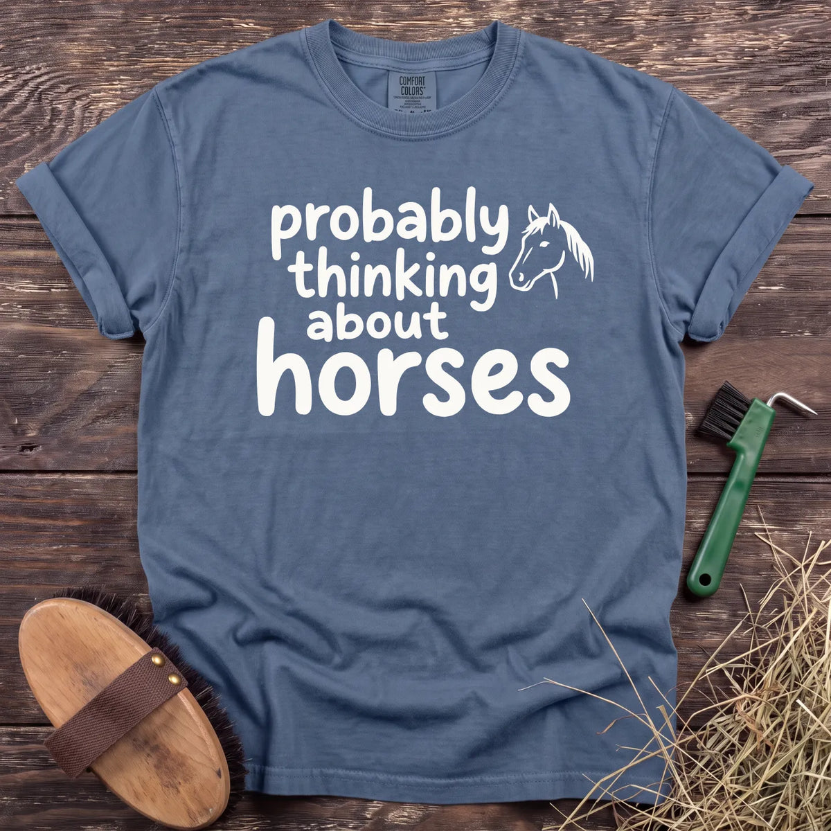 Thinking About Horses T-Shirt in Blue Jean [color: Blue Jean]