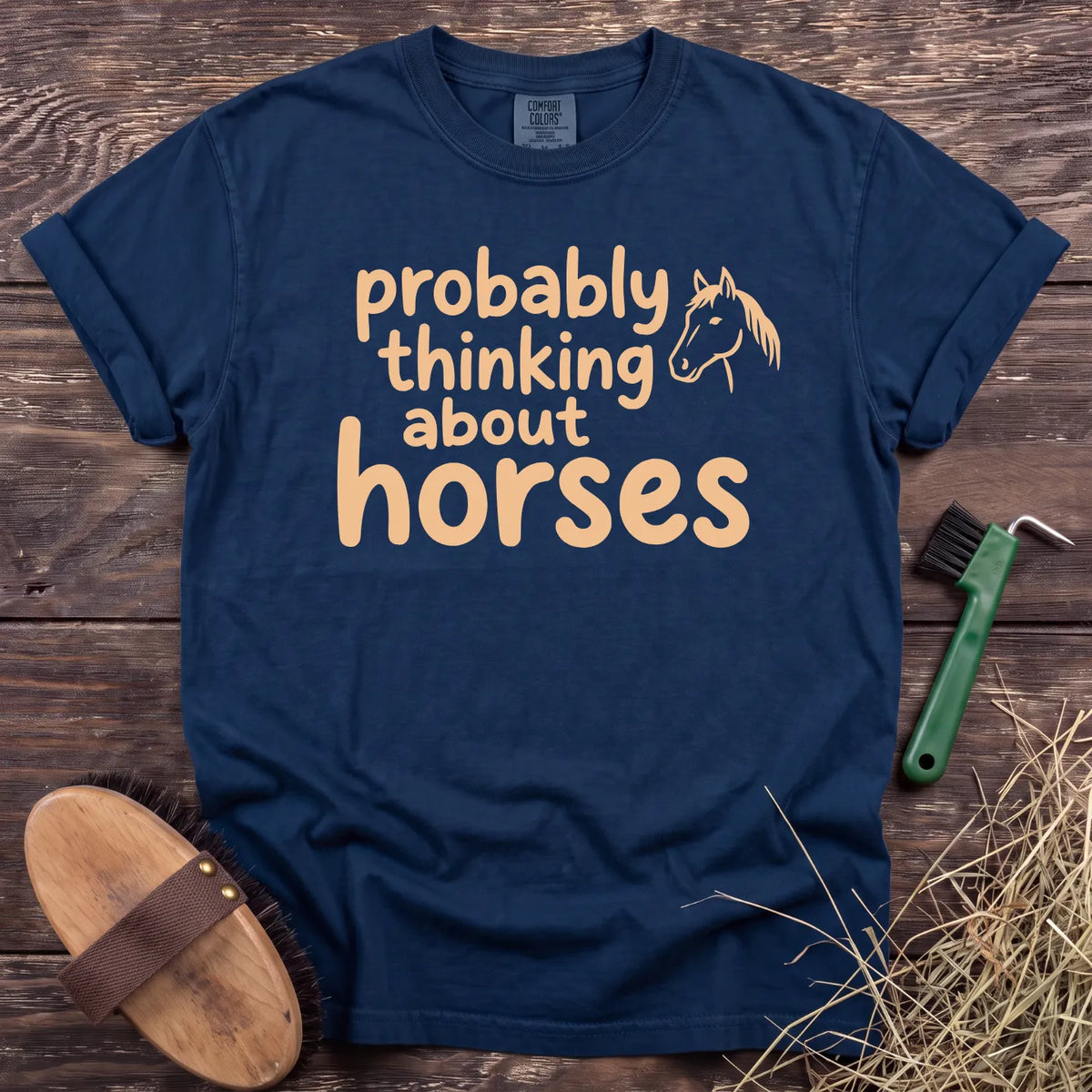 Thinking About Horses T-Shirt in Navy [color: Navy]