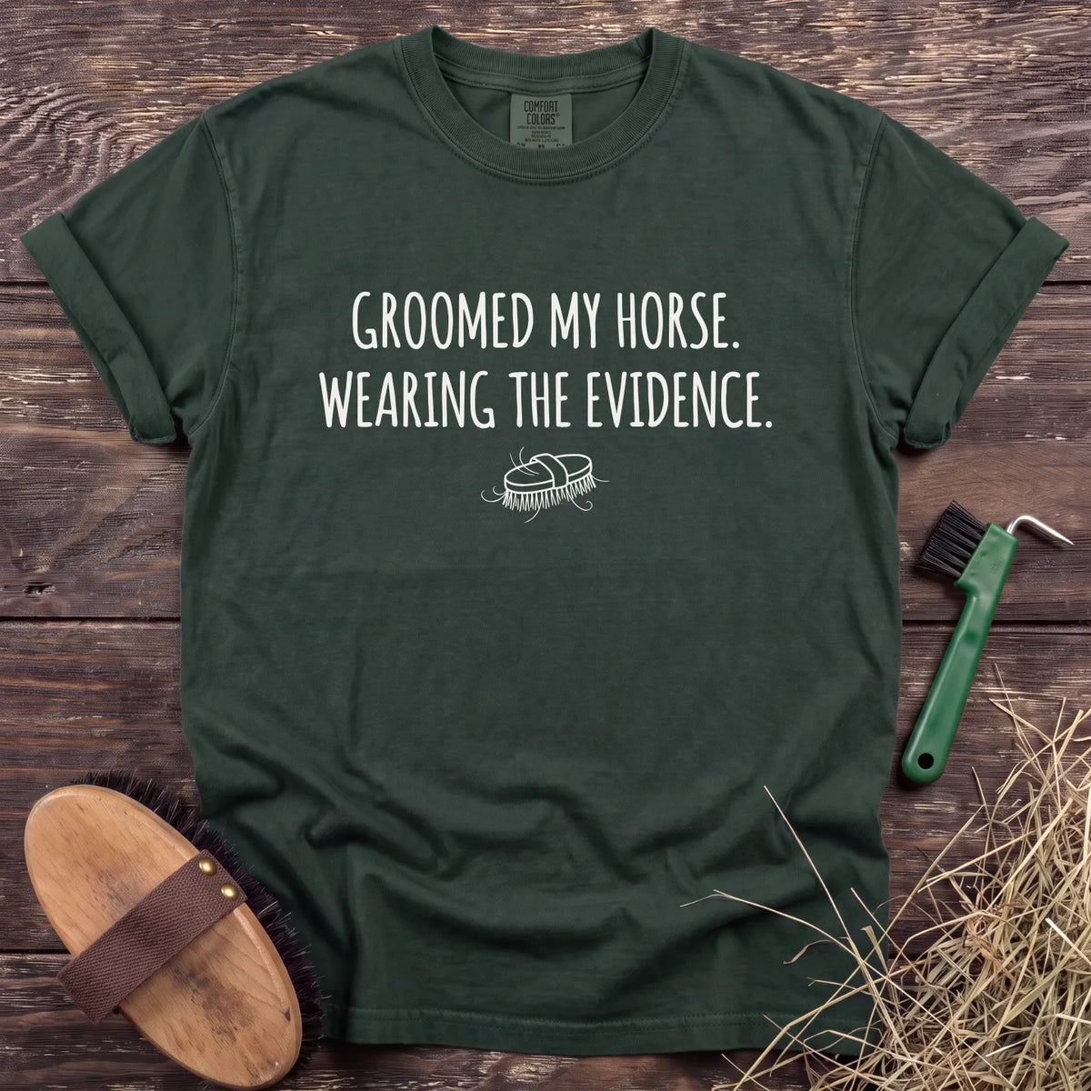 Wearing the Evidence T-Shirt in Moss [color: Moss]