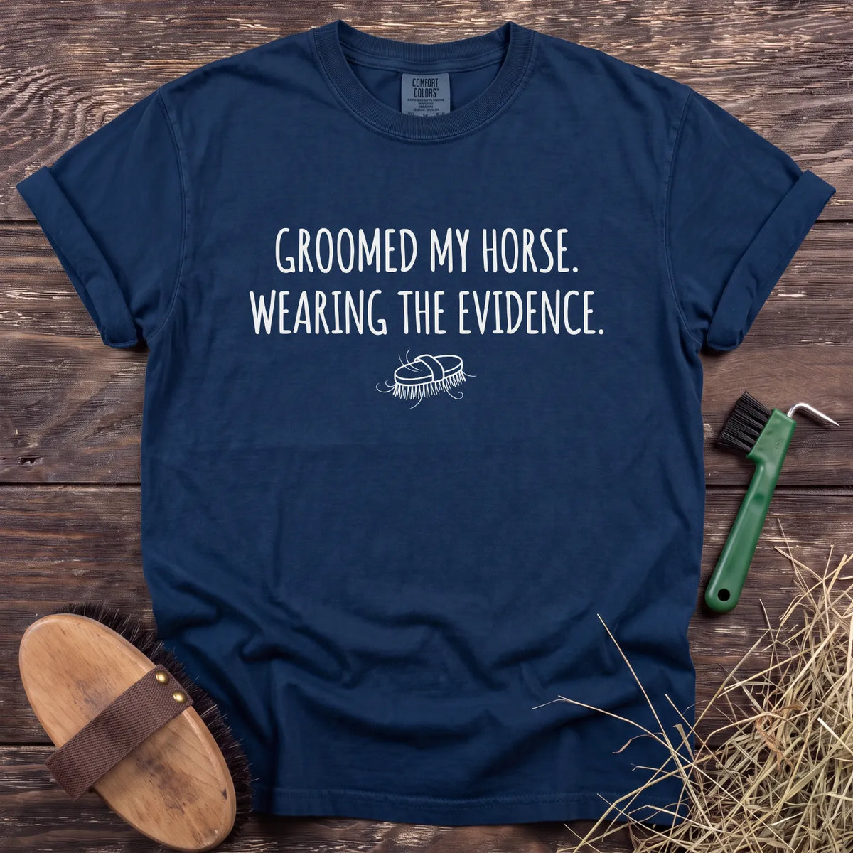 Wearing the Evidence T-Shirt in Navy [color: Navy]