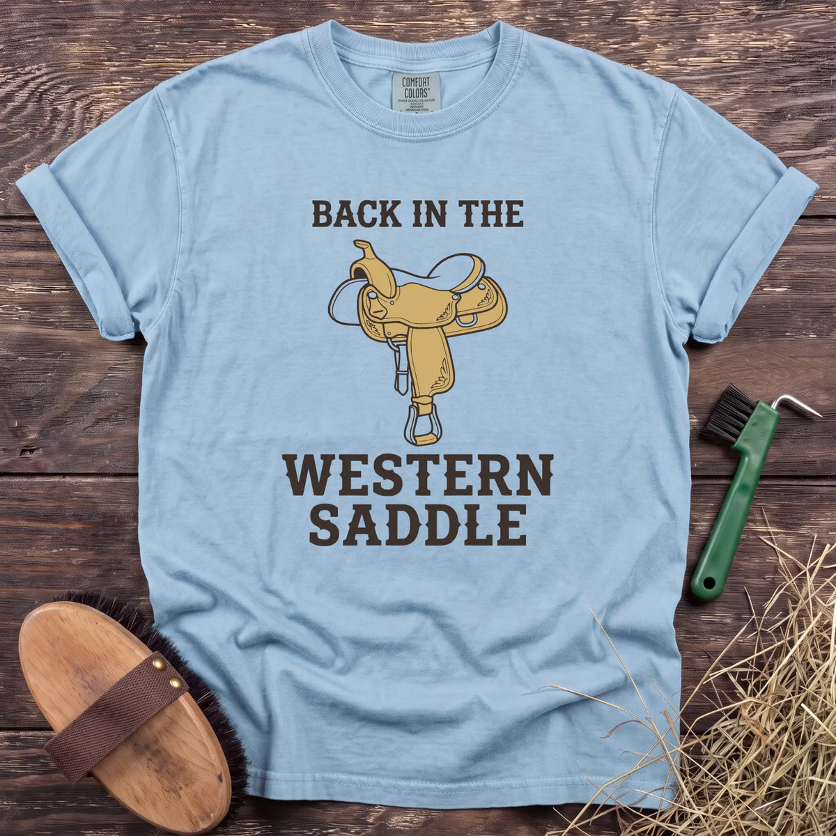 Western Saddle T-Shirt in Chambray [color: Chambray]