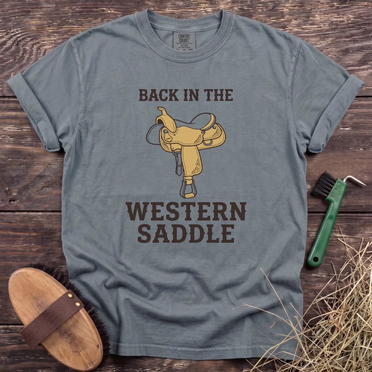 Western Saddle T-Shirt in Granite [color: Granite]