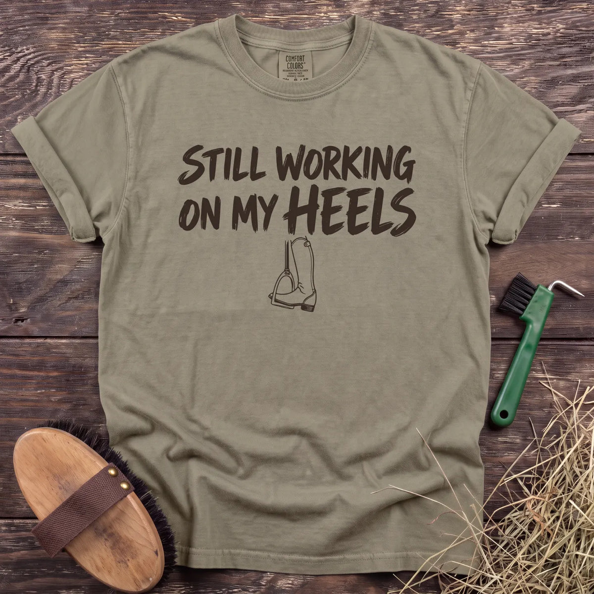 Working on My Heels T-Shirt in Sandstone [color: Sandstone]