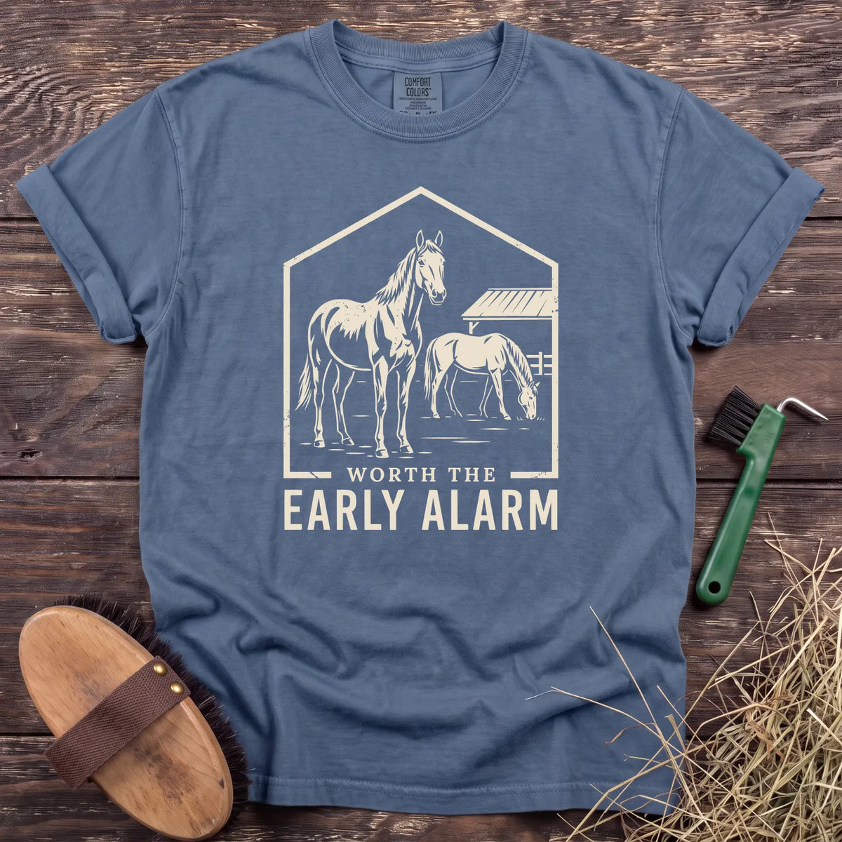 Worth the Alarm T-Shirt in Blue Jean [color: Blue Jean]