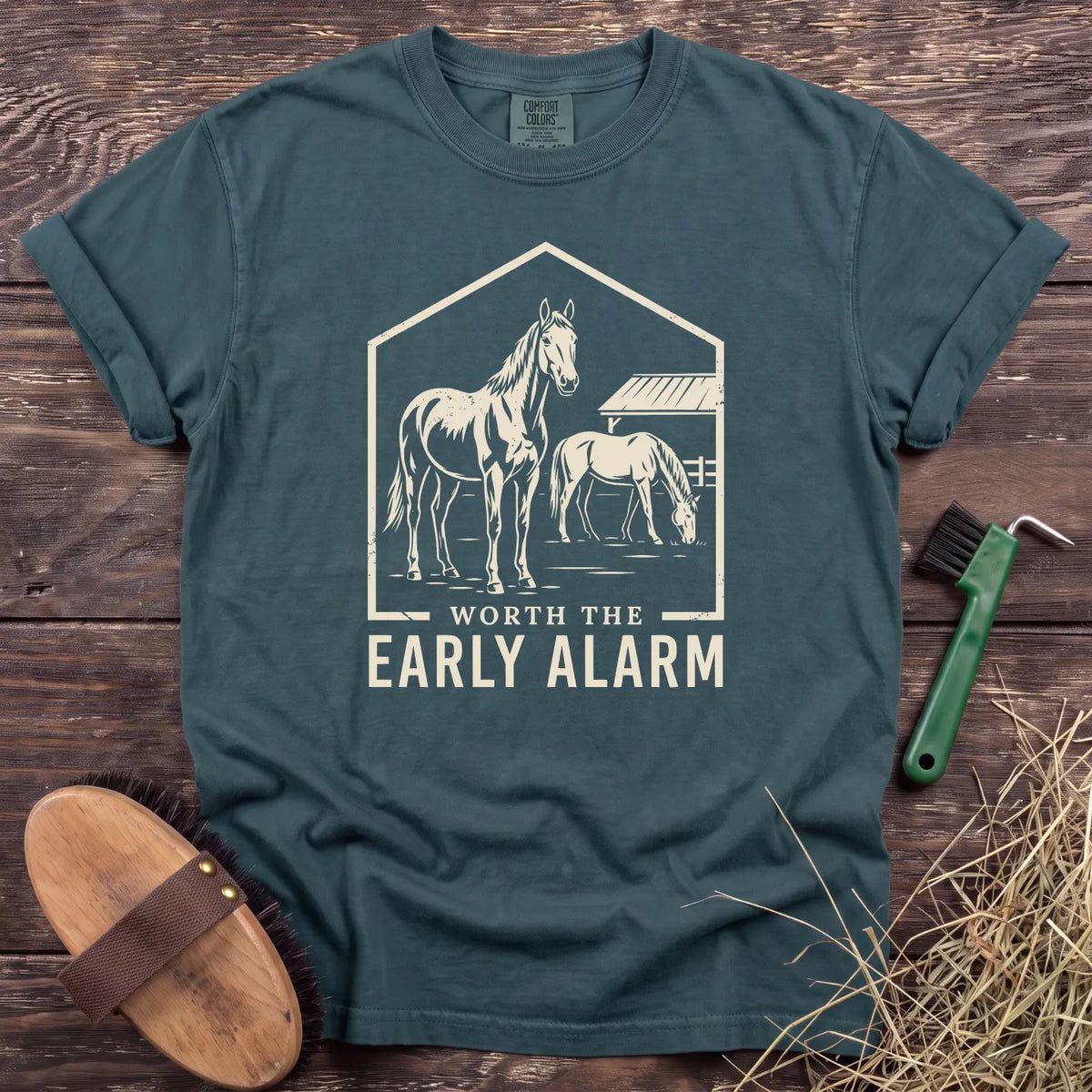 Worth the Alarm T-Shirt in Blue Spruce [color: Blue Spruce]