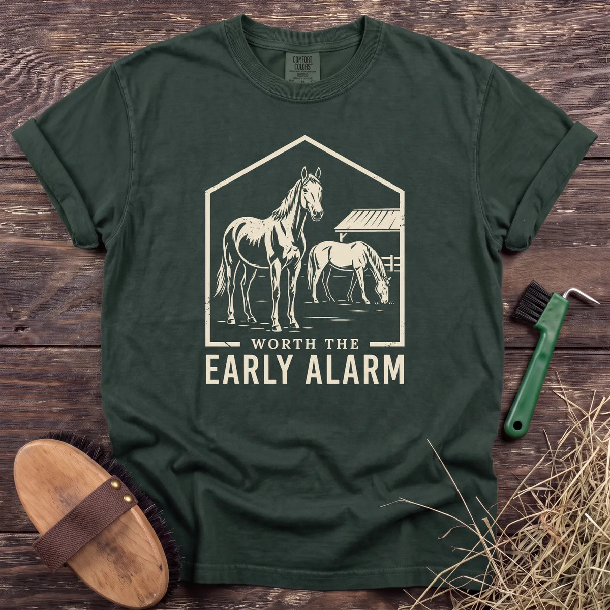 Worth the Alarm T-Shirt in Moss [color: Moss]