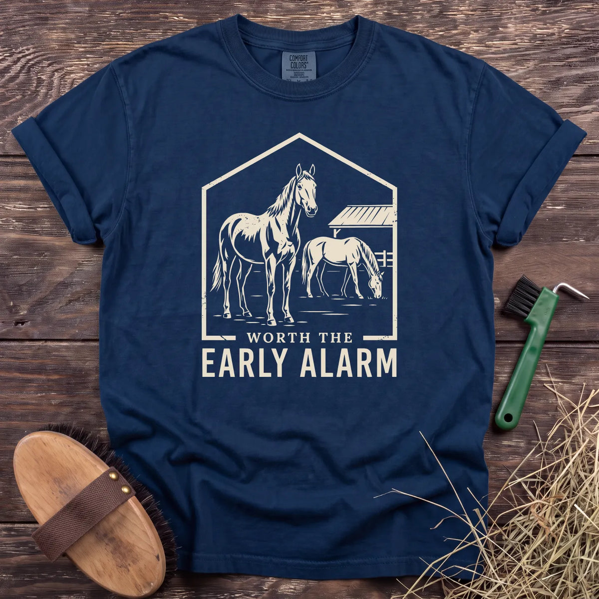 Worth the Alarm T-Shirt in Navy [color: Navy]